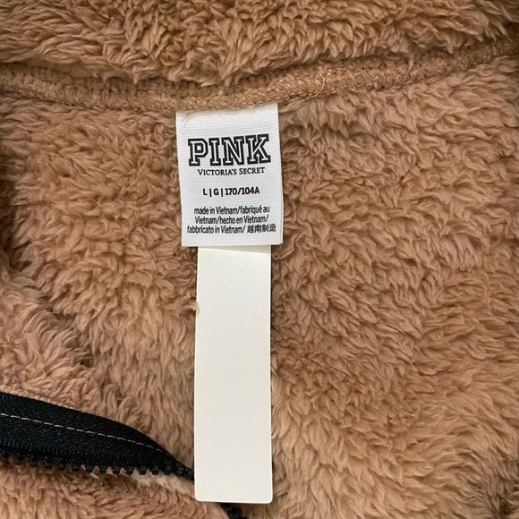 PINK Victoria’s Secret Teddy Sherpa Jacket Women’s Large Brown Full Zip NWT Coat - Picture 3 of 7
